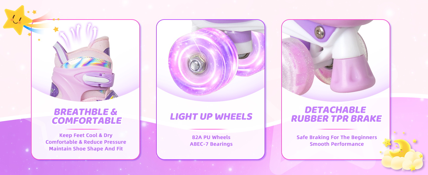 Дитячі ролики Nattork для дівчаток, 4-разове регулювання, райдужні кольори, розмір 32-36 EU (205-230 мм), фіолетовий