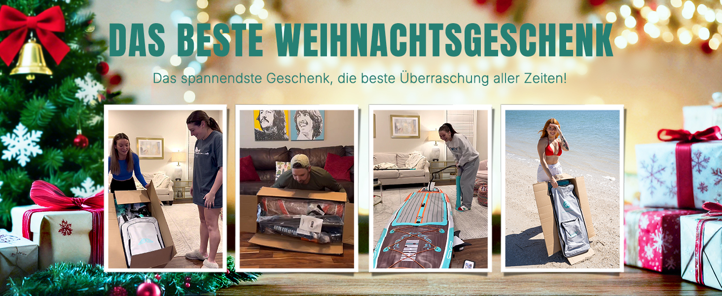 Надувний SUP дошка Niphean (Extra Groß) для 2+1 особи/сім'ї з балансуючими крилами, водонепроникний чохол для телефону, дошка для станд-ап паддлбордингу для дорослих, подарунок, Teak Zephyr