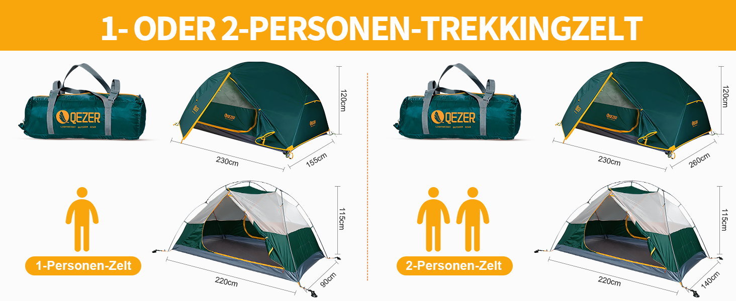 Намет кемпінговий купольний 2-місний Campingzelt водонепроникний, вітрозахисний, для походу, кемпінгу та активного відпочинку, 1.85/2.3 кг, зелений