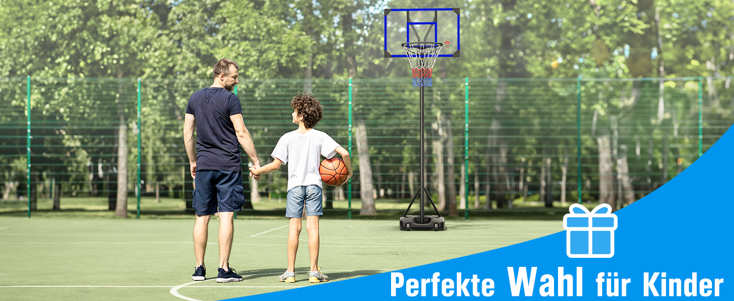 Баскетбольний кошик Outdoor зі стійкою, регульована висота 147-260 см, міцна задня стінка 82x53 см, збільшений діаметр основи та колеса, для гри в приміщенні та на вулиці (Блакитний)