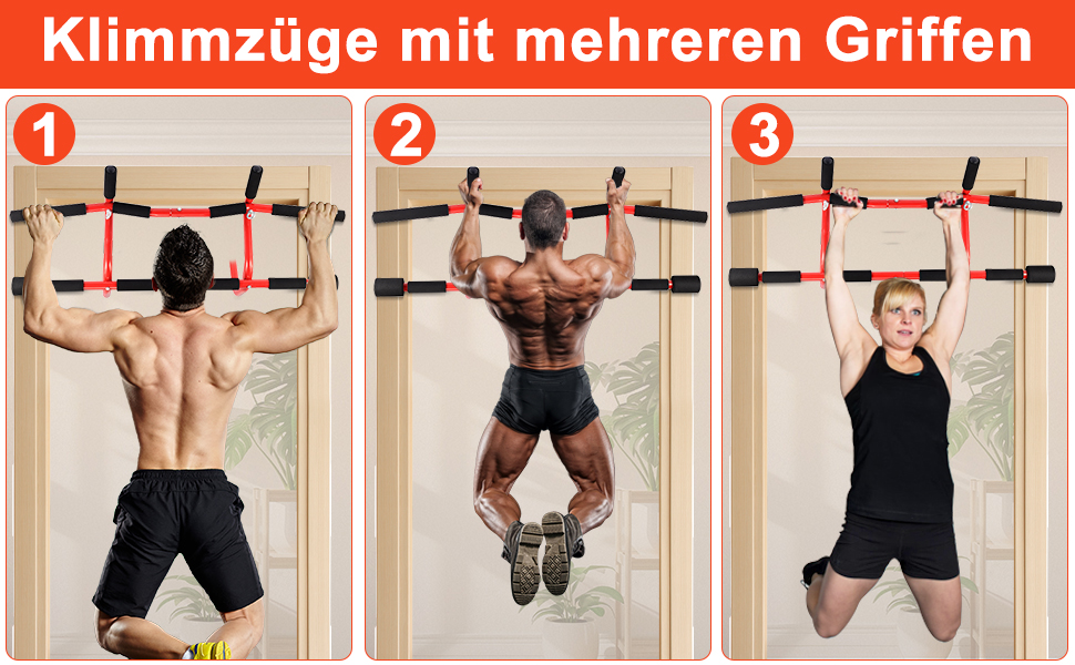 Кімнатна турнік Moorstdel для дверей, без свердління, з різними кутами хвата, чорний/червоний