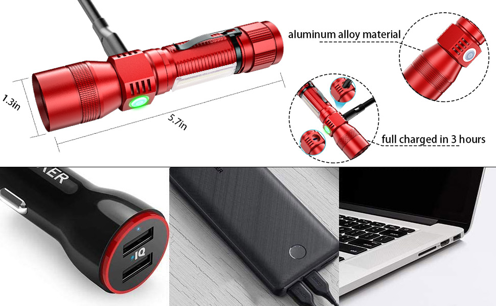 Ліхтарик LED Karrong з USB-зарядкою та магнітом, ультрафіолетовий UV-ліхтарик 395нм, 7 режимів світла (включаючи червоне), акумуляторний набір для кемпінгу та походів, червоний, 2 шт.