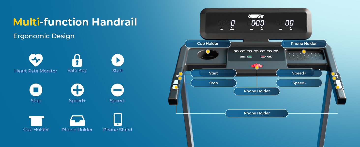 ONETWOFIT Walking Pad: складаний біговий доріжки з пультом, керуванням через додаток та вбудованими колонками