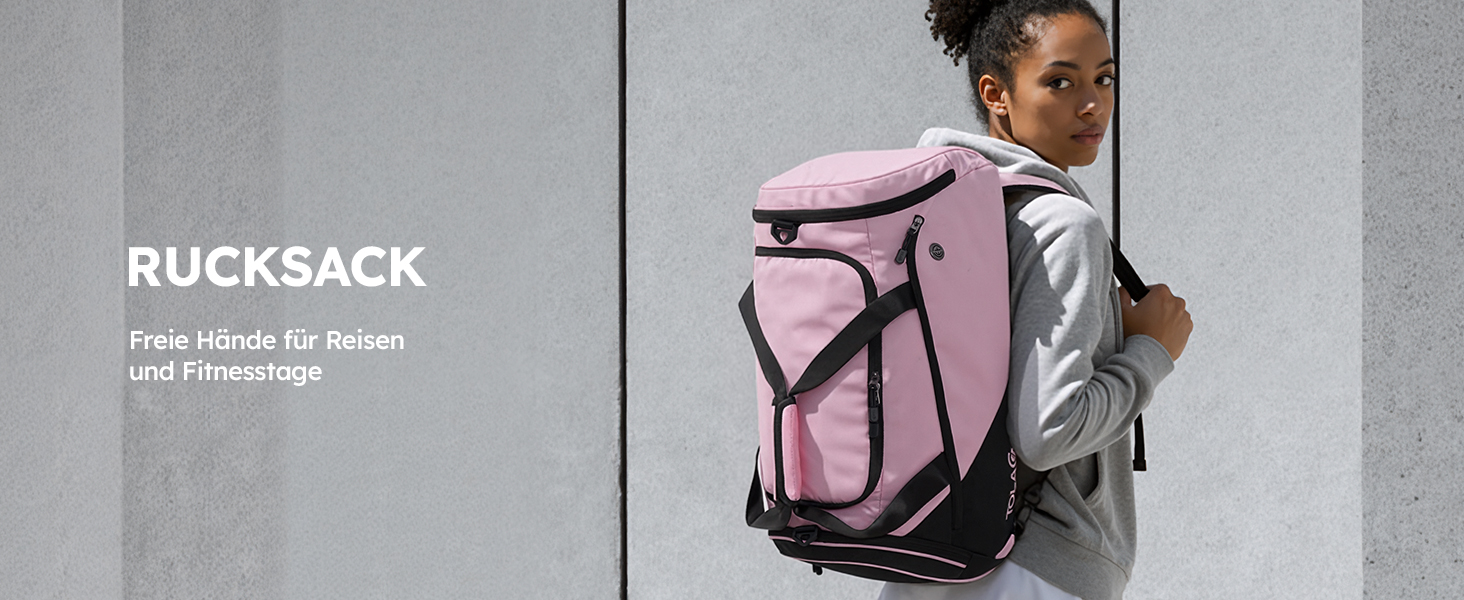 Спортивна сумка Tolaccea для чоловіків та жінок з відділенням для взуття та мокрих речей, рюкзак-дуffel для тренувань, фітнесу, басейну, подорожей (47л, чорно-рожевий)