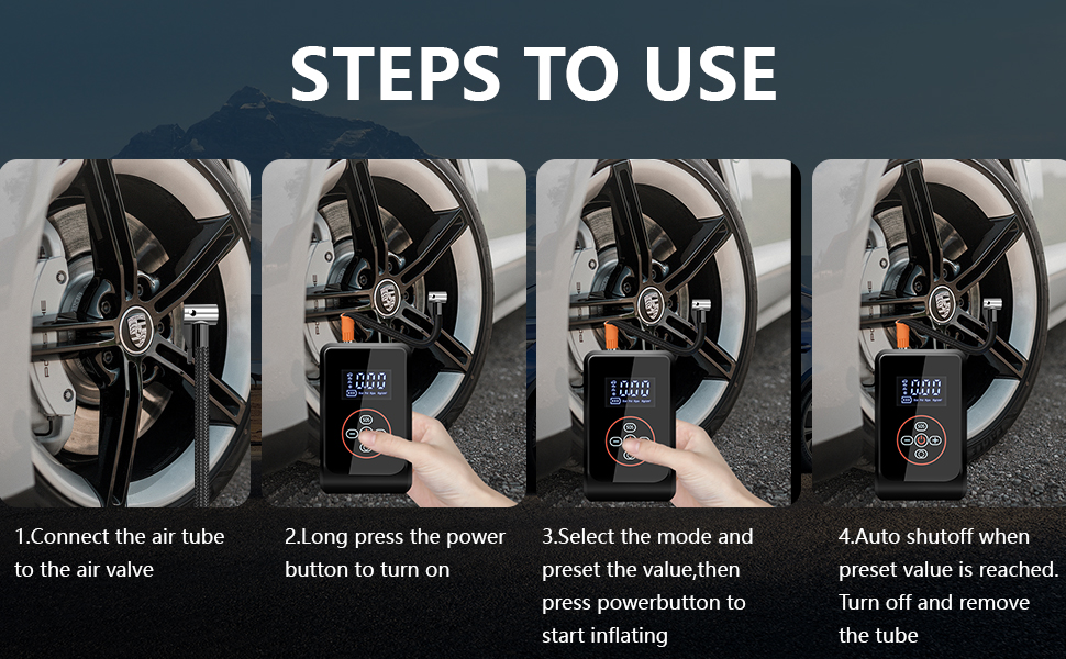 Електричний насос LOVPIS для велосипеда, авто, мотоцикла та м'ячів (150PSI, 4000mAh)