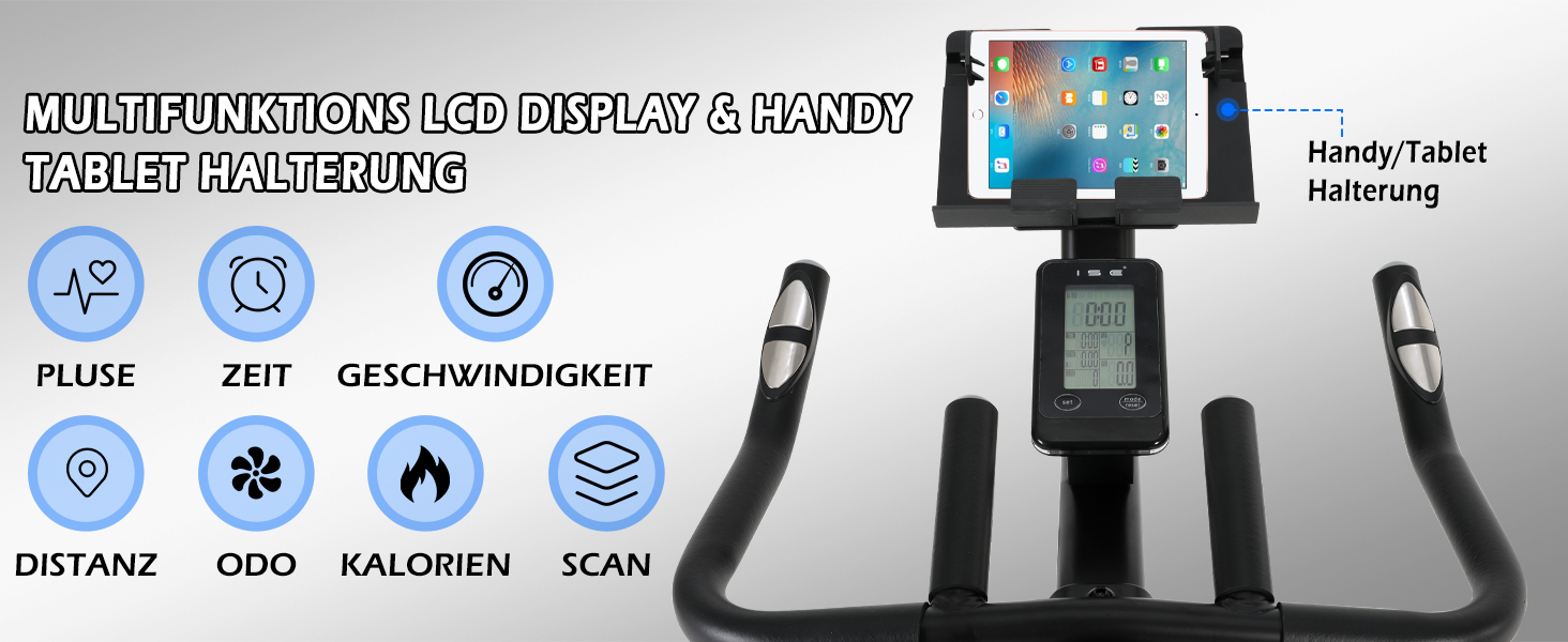 Велотренажер ISE з регульованим опором 26 кг, тихий hometrainer з LCD-дисплеєм, підставка для планшету, велотренажер для кардіотренувань вдома, до 120 кг