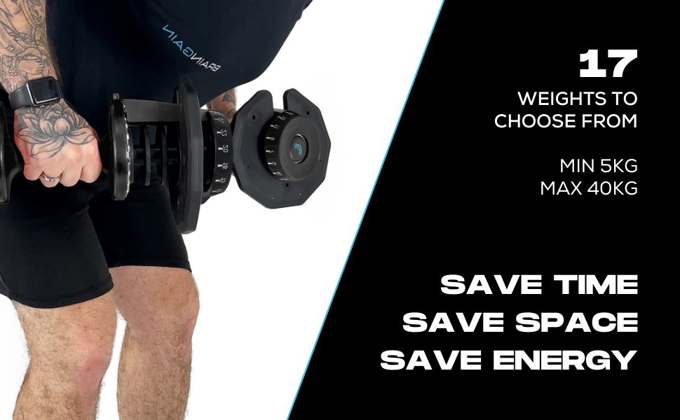 Регульовані гантелі BRAINGAIN, 15-17 кг, Smart-Click, антиковзний грип, 2 шт. по 40 кг