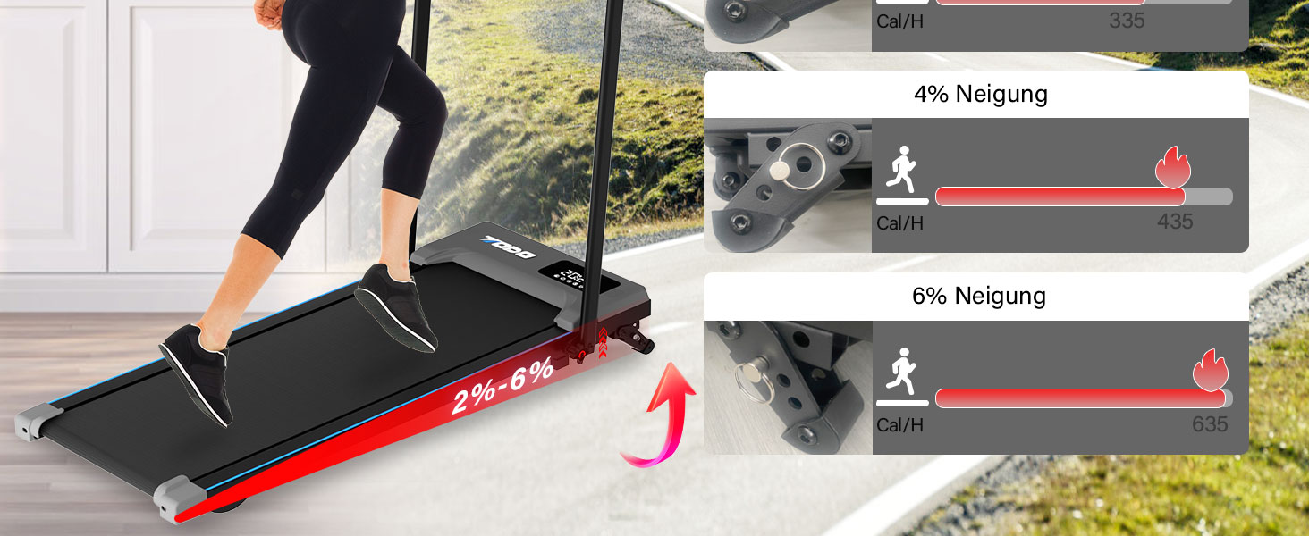 Біговий тренажер для дому з 3 рівнями нахилу, Walking Pad з APP, 2 в 1 складаний біговий тренажер до 12 км/год, під стіл, LED-дисплей та пульт керування, сірий