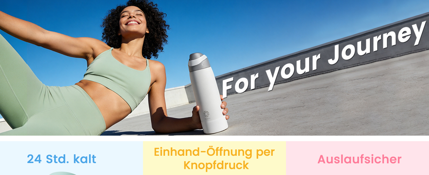 Спортивна пляшка для води Fjbottle з нержавіючої сталі 750 мл, синя — з кнопкою відкриття, силіконовим дном та щіткою для чищення