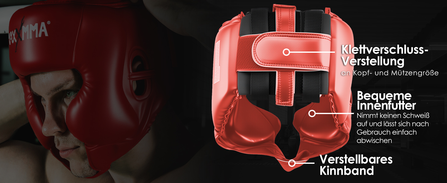 Захист для голови MaxxMMA L/XL для боксу, ММА, кікбоксингу, карате, тхеквондо (червоний)