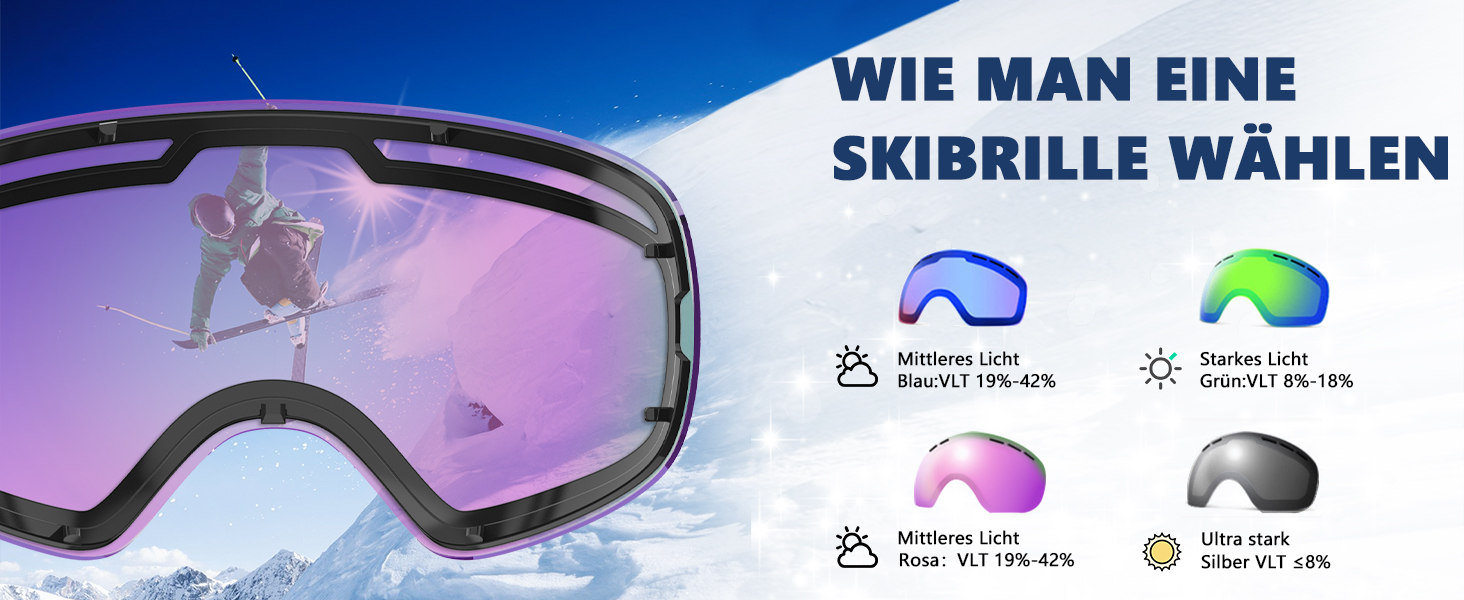 Гірськолижні окуляри GlaRid чоловічі жіночі, OTG Ski Goggles Безкаркасні окуляри для сноуборду для тих, хто носить окуляри, Снігові насадки для дорослих Захист від запотівання 100 UV400 (рожевий)