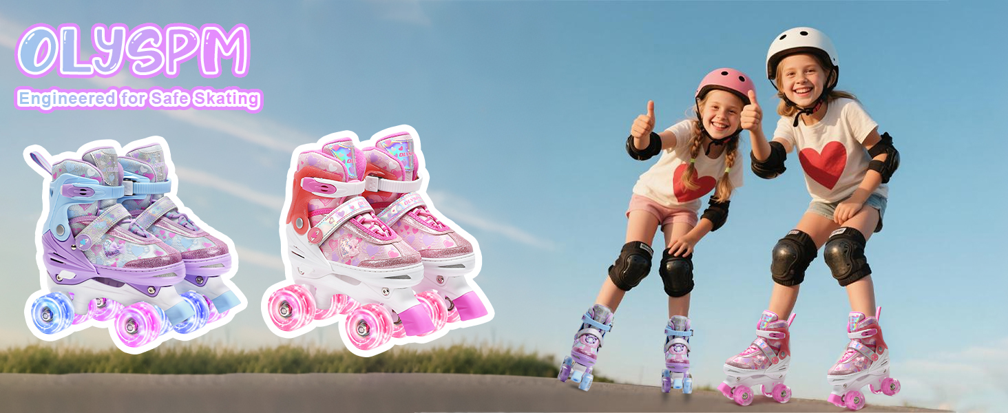 Ролики для дітей дівчаток з блискучими сердечками та світлодіодними колесами, 4-разово регульовані, ролики для початківців, ідеальний подарунок на день народження або Різдво, фіолетовий