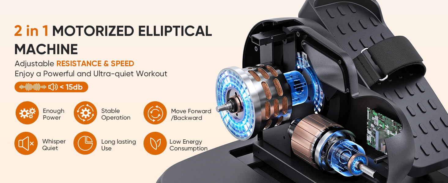 Електричний міні-еліпсоїд Dripex 3-в-1 для дому: тренажер для ніг з регулюванням швидкості та опору, повністю зібраний, помаранчевий