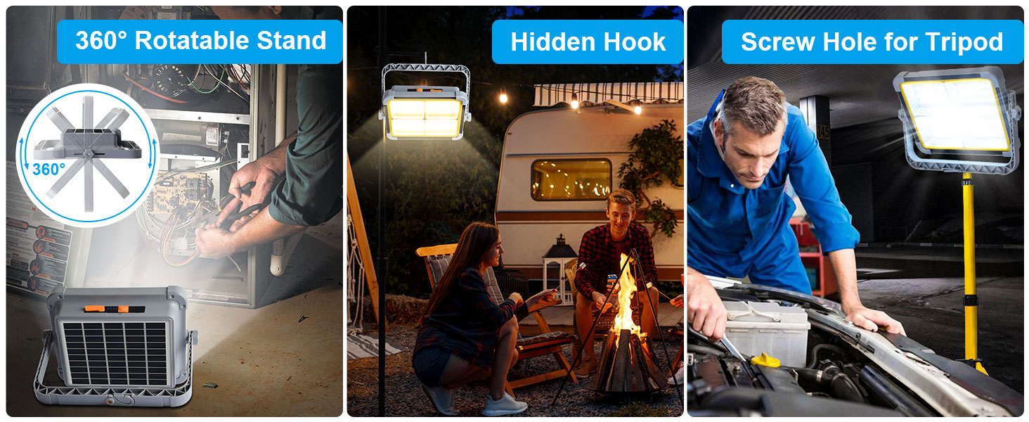 Сонячний прожектор ERAY 150W LED з акумулятором 7800mAh, 336 LED, 4 режими, 2 способи зарядки, портативний кемпінговий ліхтар та робоче освітлення для кемпінгу, гаража, надзвичайних ситуацій на відкритому повітрі, сірий