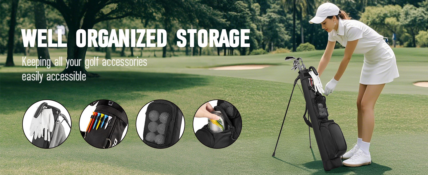 Сумка для гольфу на штативі, чорна A1 - легка, з 3 кишенями, 2-way divider