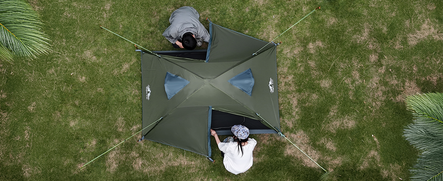 Намет Night Cat Camping для 2 осіб: Водонепроникний, легкий, 3-сезонний, з тамбуром, компактний для трекінгу, фестивалів, зелений