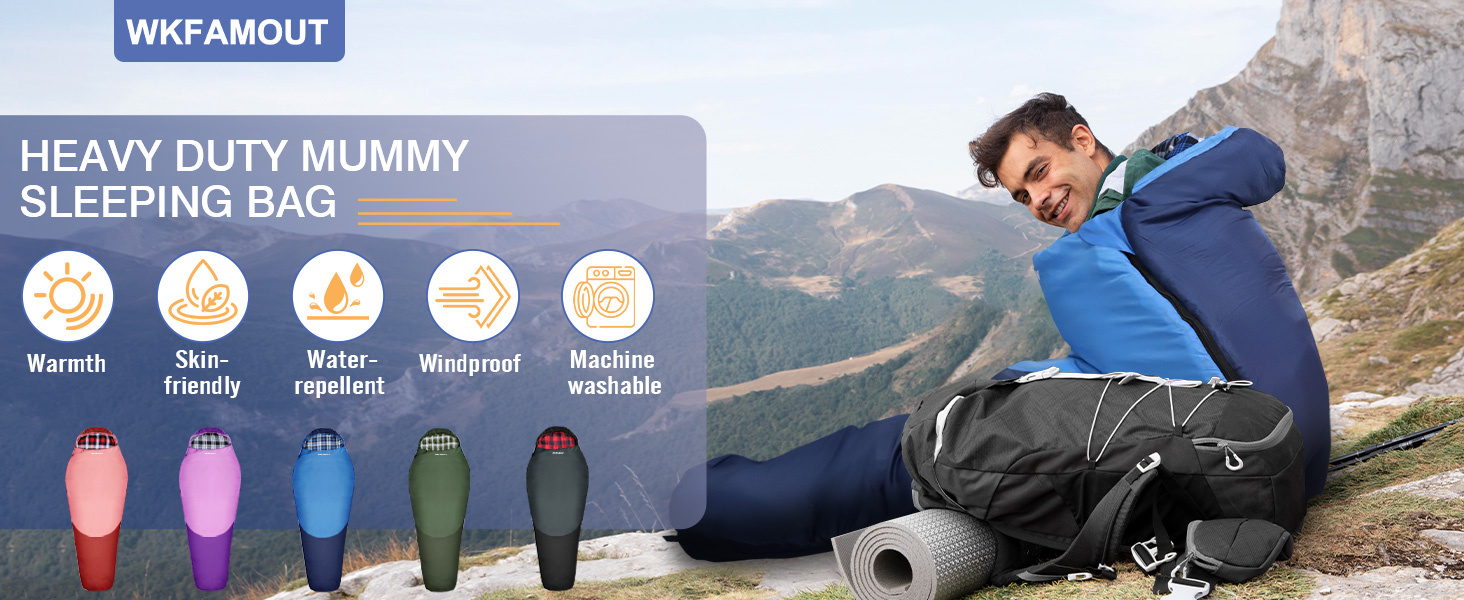 Спальний мішок WKFAMOUT Mumienschlafsack Outdoor -12°C-0°C, 500GSM, фліс, 3-4 сезони, для дорослих та дітей, для кемпінгу та подорожей