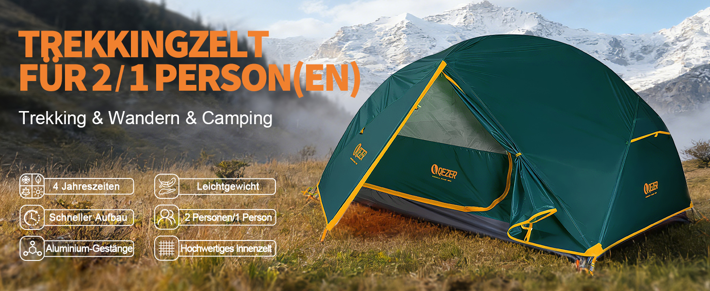 Намет кемпінговий купольний 2-місний Campingzelt водонепроникний, вітрозахисний, для походу, кемпінгу та активного відпочинку, 1.85/2.3 кг, зелений