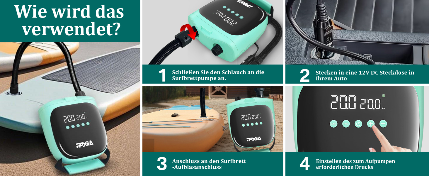 Електрична SUP-насос PPXIA 20PSI: для SUP-дошок, каяків, наметів, матраців
