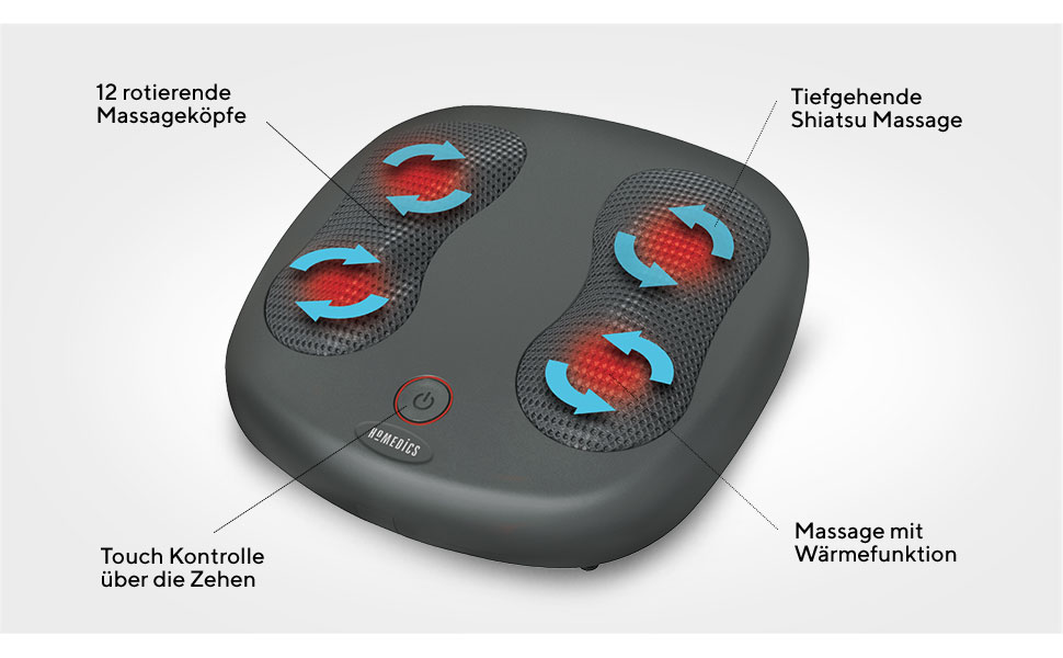 Масажер для ніг HoMedics Shiatsu з теплом, 12 головок, для дому/офісу