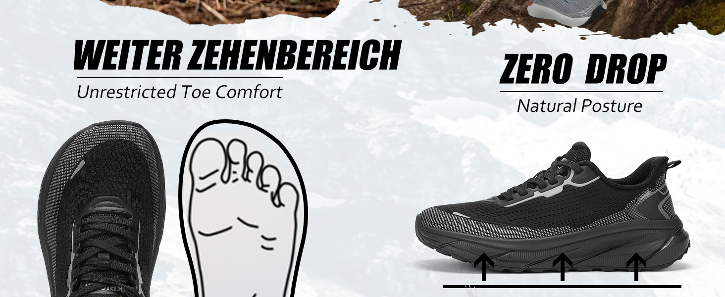 Кріцелі: бігові кросівки для чоловіків з широкою передньою частиною. Ідеальні для трейлраннінгу, бігу по дорогах, трекінгу, спорту та фітнесу. Чорний колір, розмір 44 EU