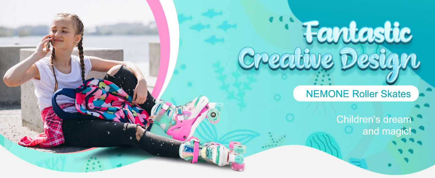 Роликові ковзани Nemone для дівчаток, розміри 37-39 EU, блакитний/фіолетовий, для катання в приміщенні та на вулиці