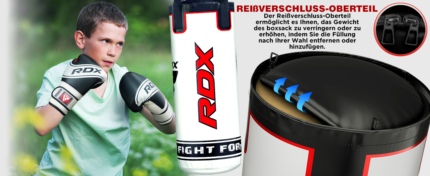 Дитячий боксерський мішок RDX, 60 см, комплект для кікбоксингу, боксу, MMA, карате, муай-тай, шкіра Maya Hide, білий (без рукавичок)