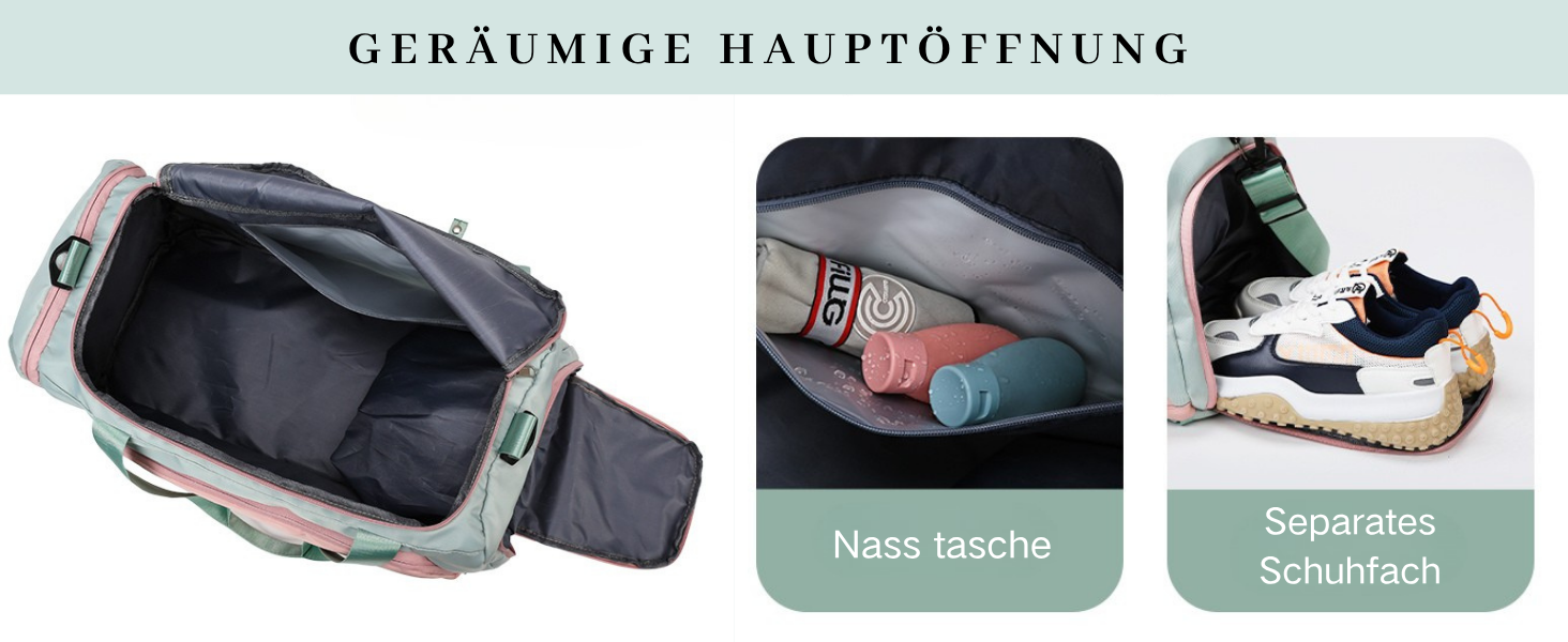 Спортивна сумка для жінок 45L з відділенням для взуття, мокрою сумкою, водонепроникна, для подорожей, спортзалу, басейну. Сумка-рюкзак для фітнесу, спорту, подорожей. Зелена/Рожева.