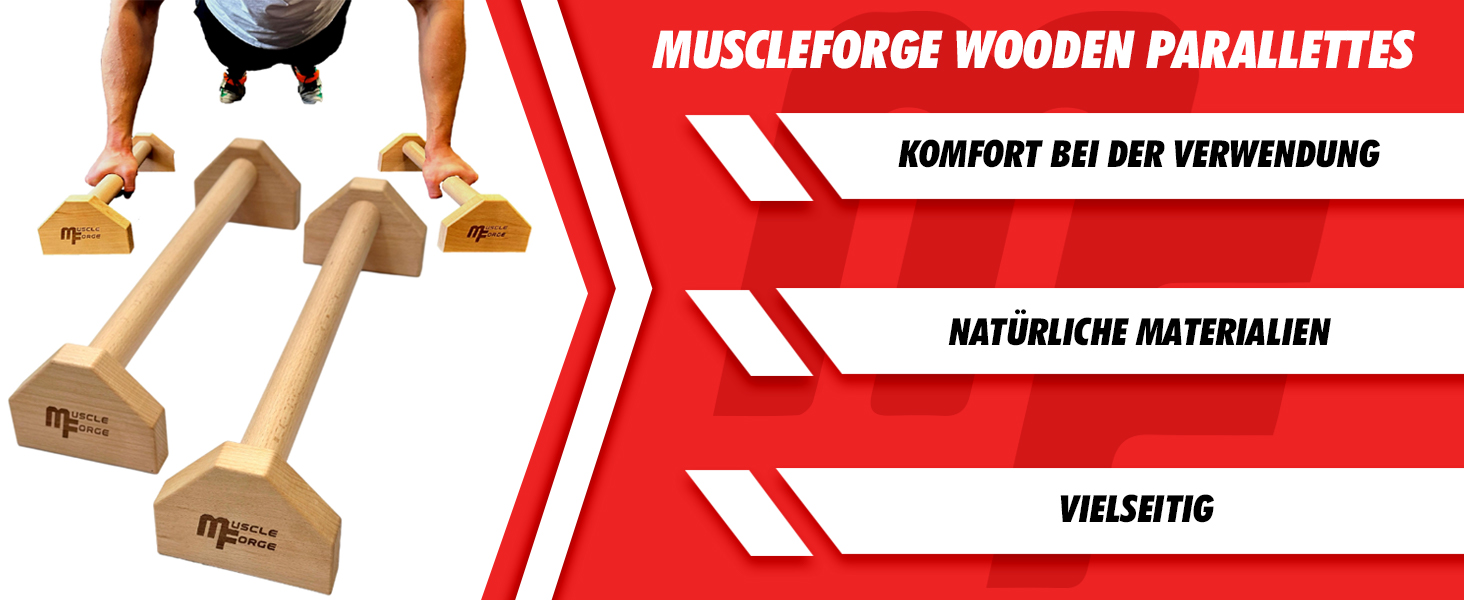 Паралетки MuscleForge Wood 50см, наддовгі ручки для гімнастики