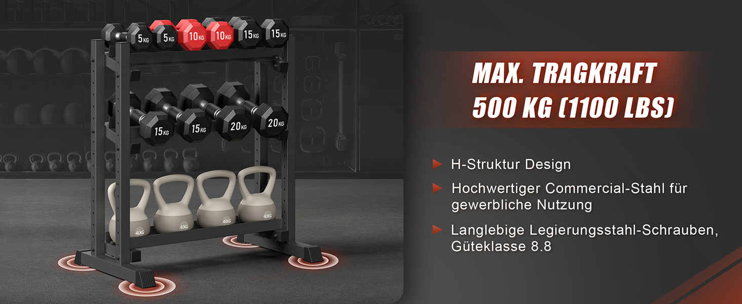 Стойка для гантелей з 3 рівнів, 500 кг, регульована, для дому, міцна, для штанги, гантелей та дисків (тільки стійка), чорна 3-ярусна DB-Rack