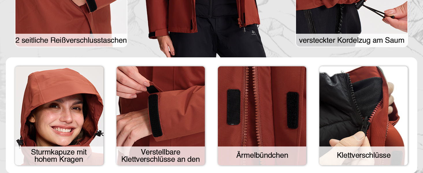 Жіноча зимова куртка Pioneer Camp 3 в 1 – гірськолижна куртка, сноуборд куртка, водонепроникна, дихаюча, з бавовняною підкладкою, Vermilion Red, XL