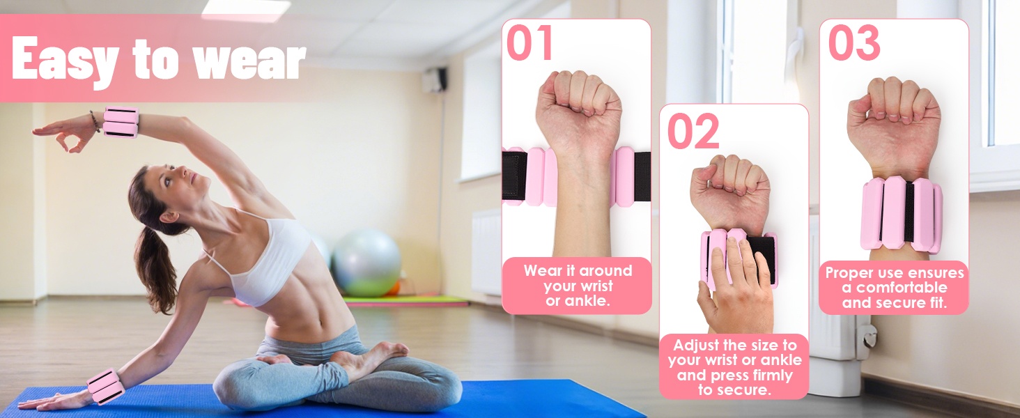 Регульовані вантажні манжети на зап'ястя (2 шт, по 0,45 кг) для йоги, танців, пілатесу, кардіо, аеробіки, ходьби - зелений (рожевий)