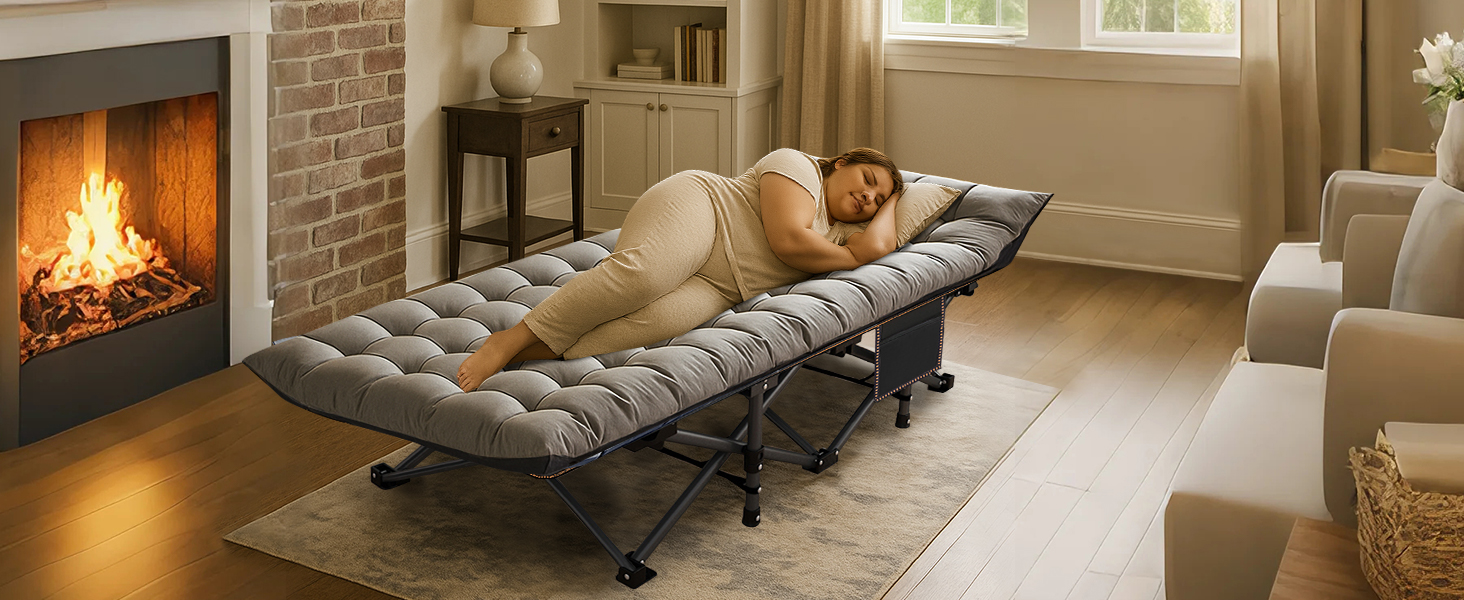 Велике розкладне ліжко з матрацом – 198x81x46 см, 400 кг, сталевий каркас, оксфордська тканина, для дорослих, сад, подорожі (XXL Чорний)