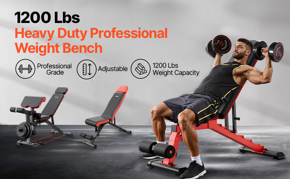 Лавка для жиму VEVOR (544 кг) для тренувань всього тіла, регульована лавка для пресу, силові тренування вдома, складана