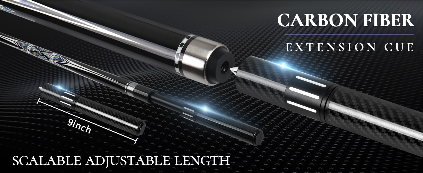 Більярдний кий Kmise Professional – 19, 20, 21 oz, з канадського клена, низька бія, карбоновий телескопічний подовжувач, для дорослих, 20 oz (566g), чорний