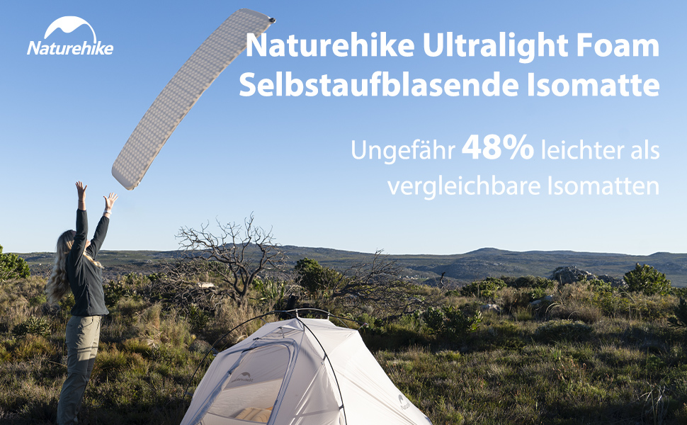 Naturehike Килимок для кемпінгу надувний, самонадувний, 3 см, сірий (Quadrat-blau)