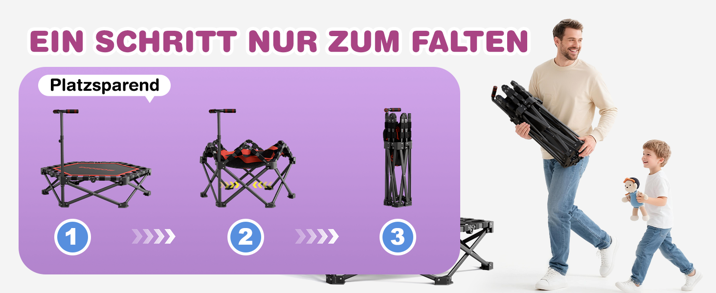MOMODA Складний батут для фітнесу в приміщенні з ручкою, діаметр 106 см, червоний, для дітей та дорослих