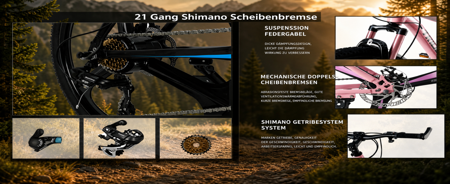 Гірський велосипед MTB 24 дюйми, 21 швидкість Shimano, Hardtail з амортизатором, дискові гальма, чорно-червоний