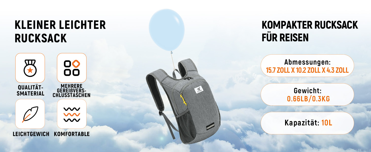 SKYSPER складаний рюкзак 10л, ультралегкий, для походів і подорожей