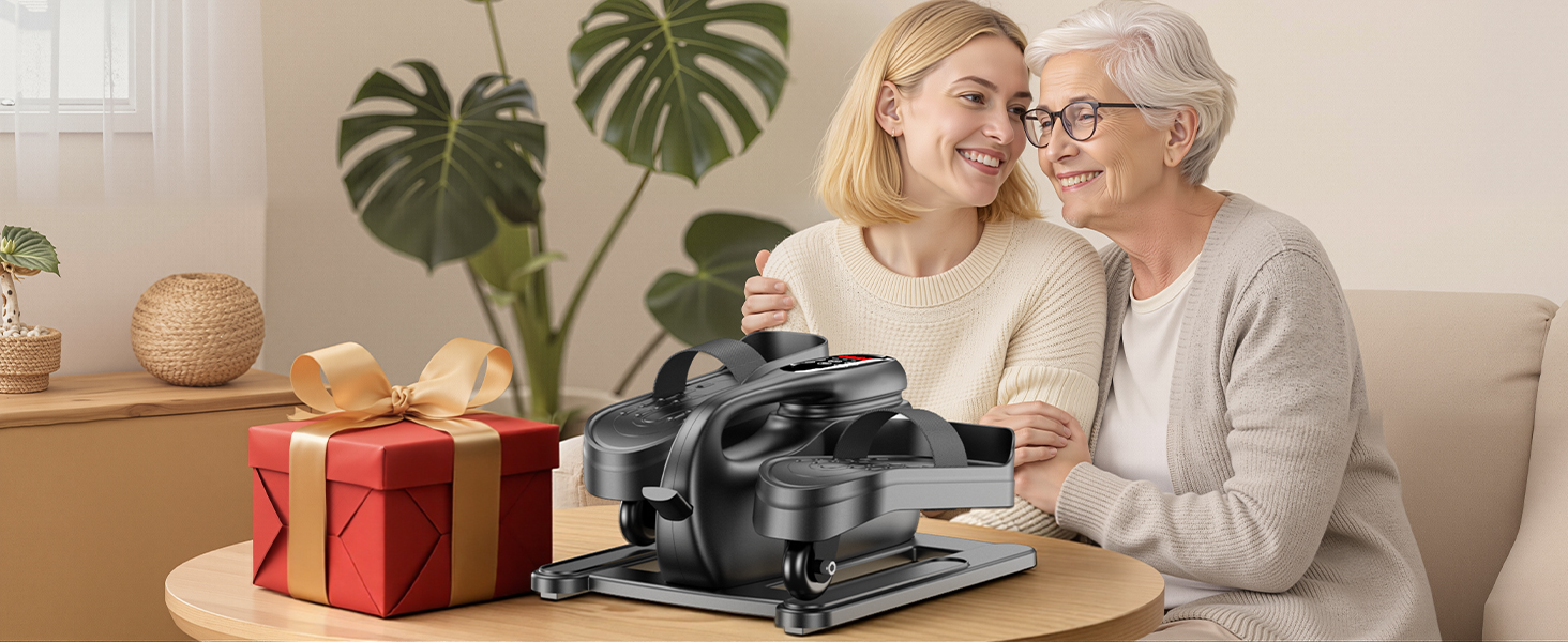 MOMODA Міні електричний тренажер для дому, компактний еліптичний тренажер під стіл, дисплей, 12 швидкостей, тихий та портативний, для дорослих та людей похилого віку