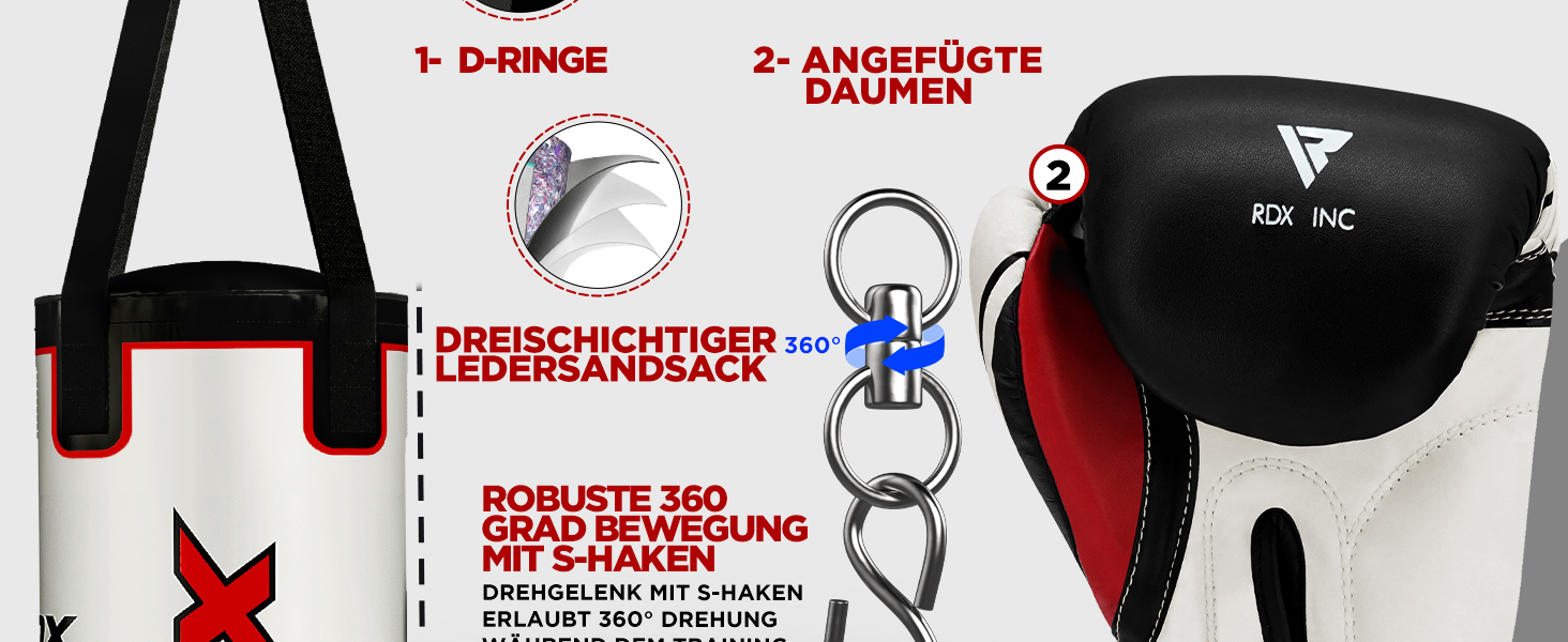 Боксерський мішок для дітей RDX, 60 см, комплект для кікбоксингу, боксу, MMA, карате, муай-тай. Шкіряний мішок Maya Hide, білий. Комплект з рукавичками та сумкою (3 шт.)