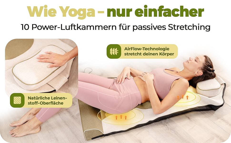 Електрична масажна килимок VitaStretch з льону | 4 програми для спини, плечей, стегон | Функція підігріву, таймер