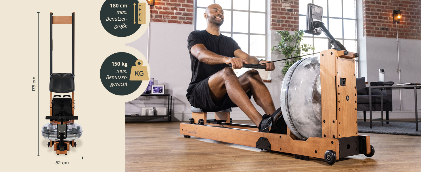 Водний тренажер Skandika Lykke: дерев'яний, для дому, з великим баком 90°, сумісний з Kinomap