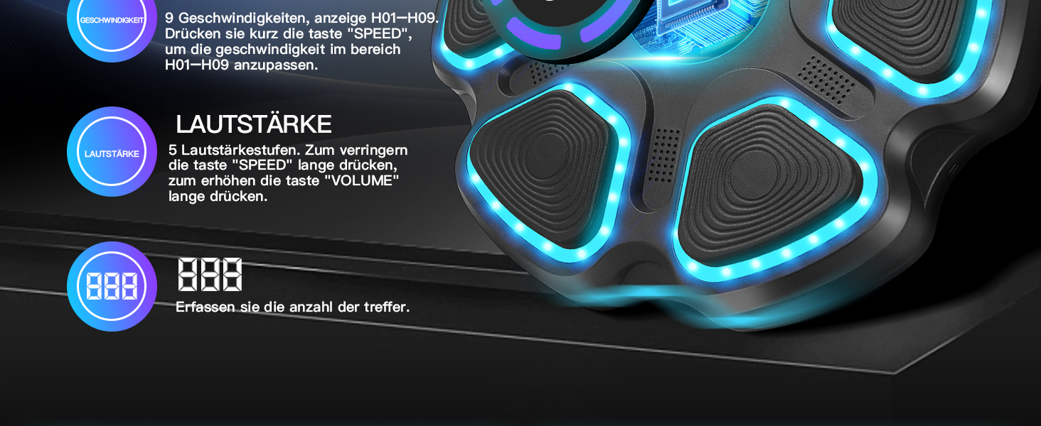 Музична боксерська машина для дорослих та дітей, настінна Bluetooth боксерська машина з музикою та боксерськими рукавичками, LED електронна боксерська машина з 11 режимами та 9 швидкостями