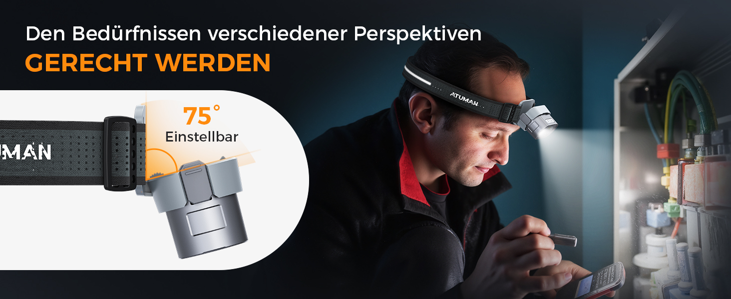 Налобний ліхтар ATuMan MH1 LED, 2 шт. з зарядним кейсом 6600mAh, 10 режимів світла, сенсор, IPX4, для кемпінгу/походів/бігу