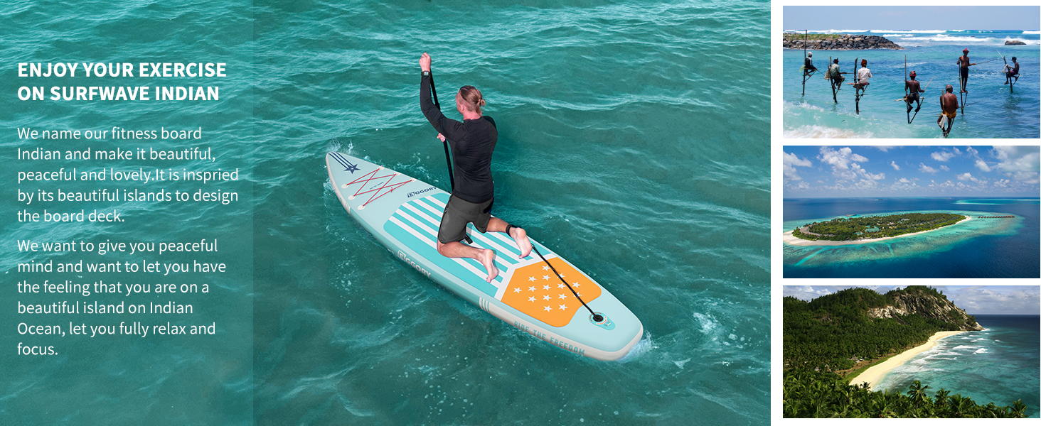 Надувний SUP-борд Extra Breites: Дошка для Stand-Up Paddle з фіном, ручним насосом, для подорожей (Смуга м'яти)