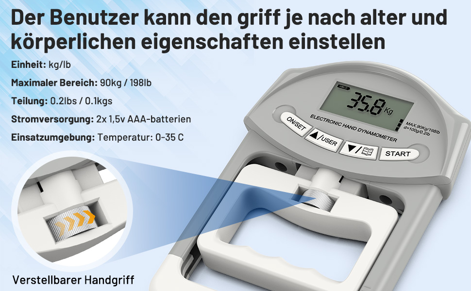 Електронний динамометр Kuptone 90кг / 200lbs з набором дисків для вимірювання сили стискання руки