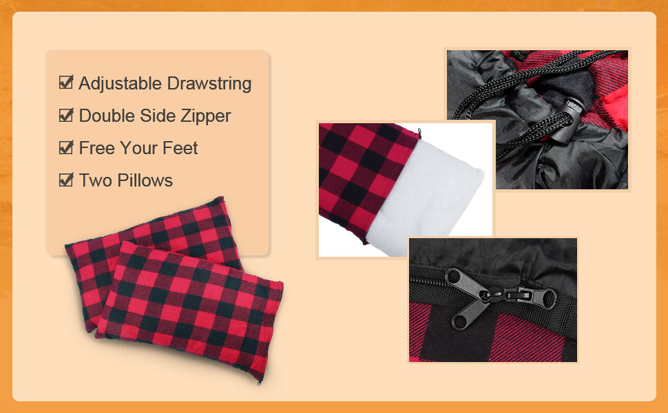 Спальний мішок для двох дорослих з флісу, зимовий, з подушками та сумкою для перенесення, 233*157 см, червоний