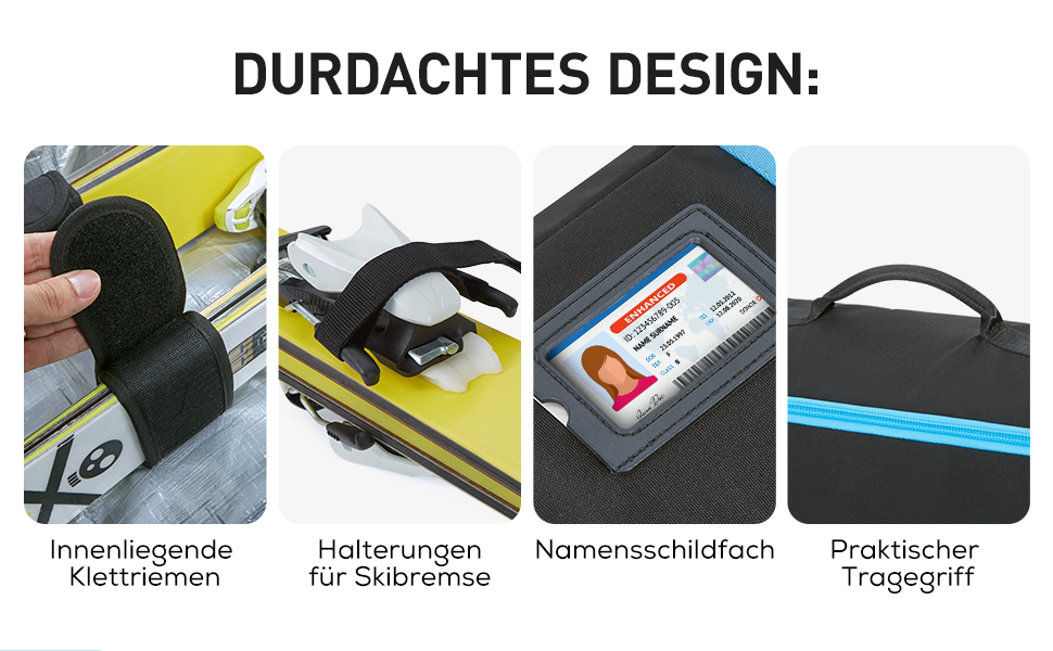 TOURIT Набір для перевезення лиж та черевиків: валіза для лиж на 2 пари (195 см), водонепроникний матеріал 900D Oxford, з колесами, сірий