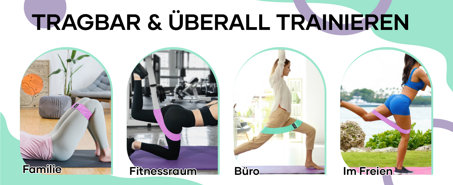 Фітнес-еластичні стрічки Suright: резистентні гумки для йоги, силових тренувань, ніг та сідниць. Набір для фітнесу (зелений, фіолетовий, чорний)